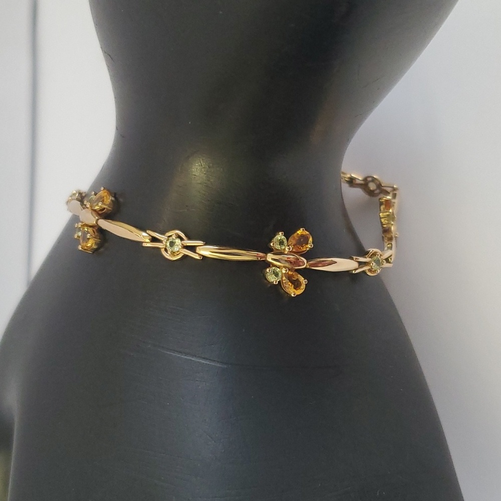 Feminine 10K Gold Peridot Citrine Butterfly Link Bracelet